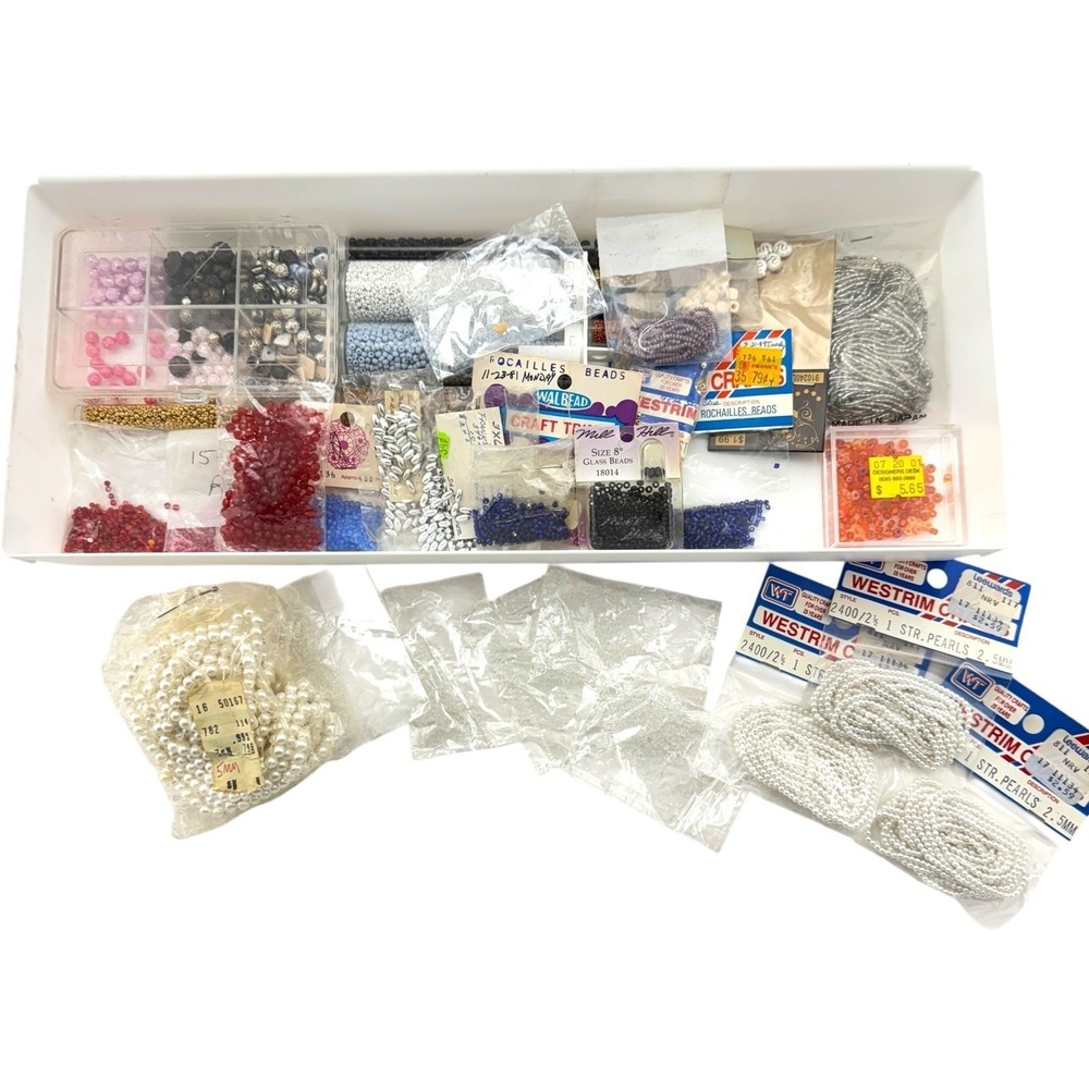 Jewelry Beads Lot Supplies Most Vintage Various Types Sizes Colors Brands Crafts